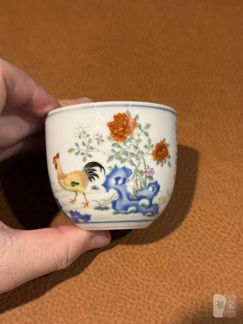 清乾隆 粉彩御题诗文鸡缸杯 - 图5